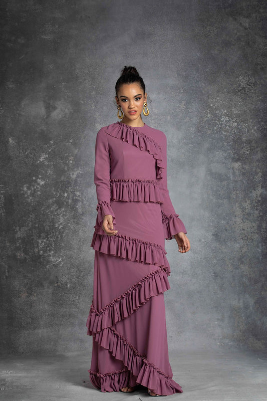 LILINA EVENING DRESS WITH DRY ROSE